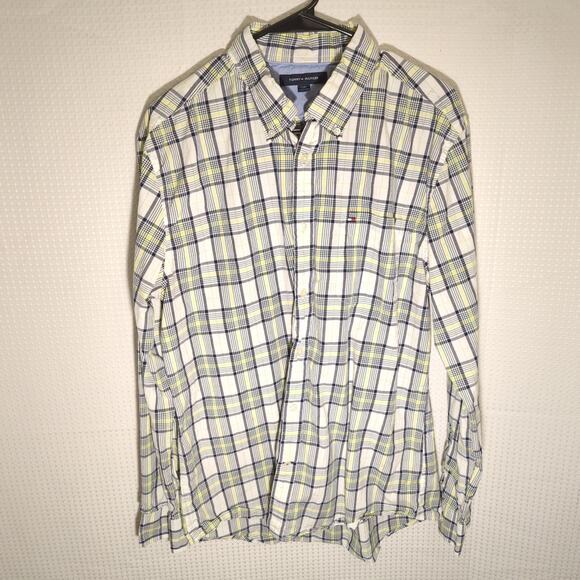 Tommy Hilfiger Other - Tommy Hilfiger L Plaid Button-Down Shirt Men Yellow Blue Long Sleeve 100% Cotton